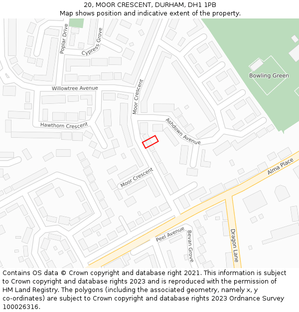 20, MOOR CRESCENT, DURHAM, DH1 1PB: Location map and indicative extent of plot