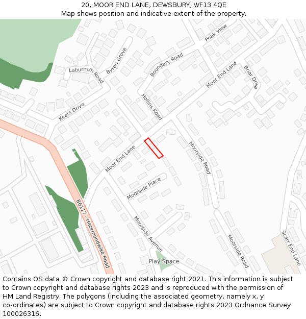 20, MOOR END LANE, DEWSBURY, WF13 4QE: Location map and indicative extent of plot