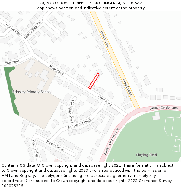 20, MOOR ROAD, BRINSLEY, NOTTINGHAM, NG16 5AZ: Location map and indicative extent of plot