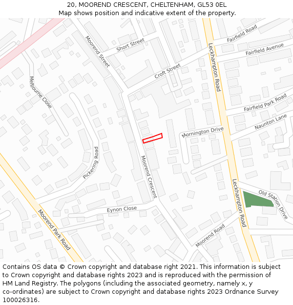 20, MOOREND CRESCENT, CHELTENHAM, GL53 0EL: Location map and indicative extent of plot