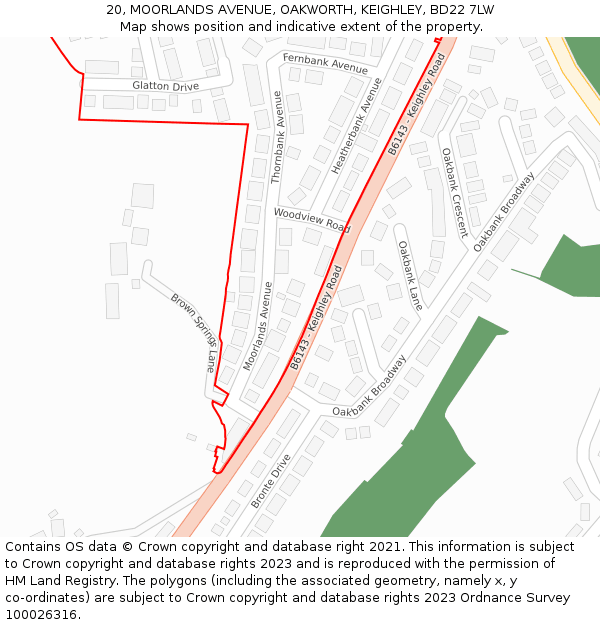 20, MOORLANDS AVENUE, OAKWORTH, KEIGHLEY, BD22 7LW: Location map and indicative extent of plot