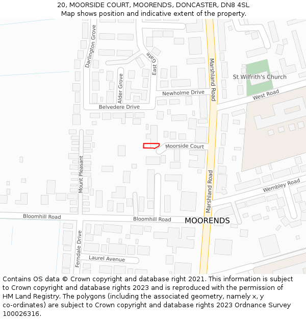 20, MOORSIDE COURT, MOORENDS, DONCASTER, DN8 4SL: Location map and indicative extent of plot