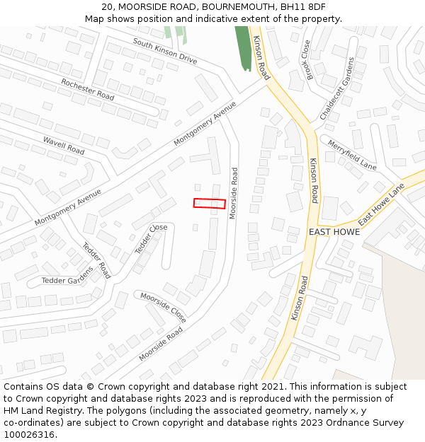 20, MOORSIDE ROAD, BOURNEMOUTH, BH11 8DF: Location map and indicative extent of plot