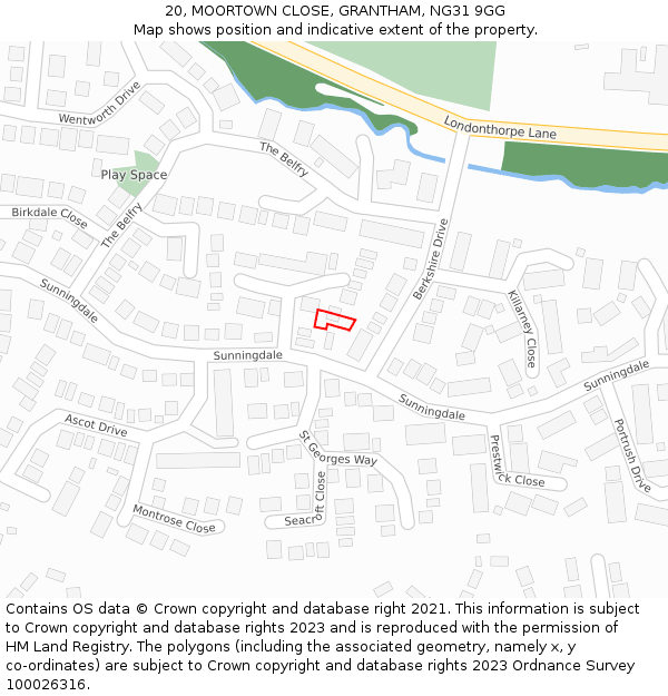 20, MOORTOWN CLOSE, GRANTHAM, NG31 9GG: Location map and indicative extent of plot