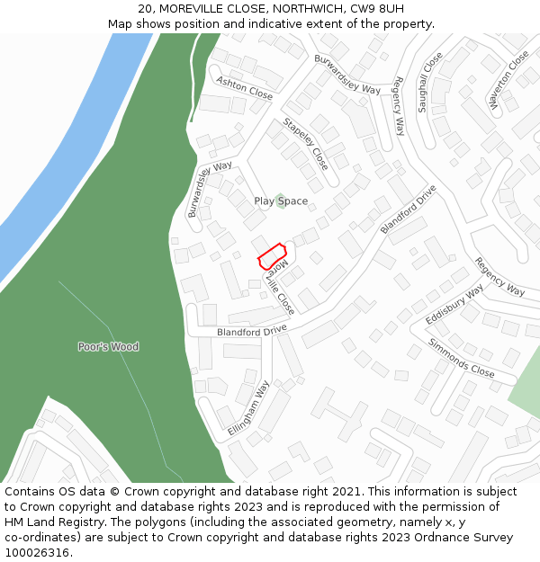 20, MOREVILLE CLOSE, NORTHWICH, CW9 8UH: Location map and indicative extent of plot