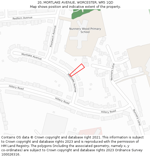 20, MORTLAKE AVENUE, WORCESTER, WR5 1QD: Location map and indicative extent of plot