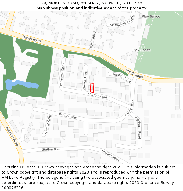 20, MORTON ROAD, AYLSHAM, NORWICH, NR11 6BA: Location map and indicative extent of plot