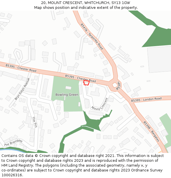 20, MOUNT CRESCENT, WHITCHURCH, SY13 1GW: Location map and indicative extent of plot