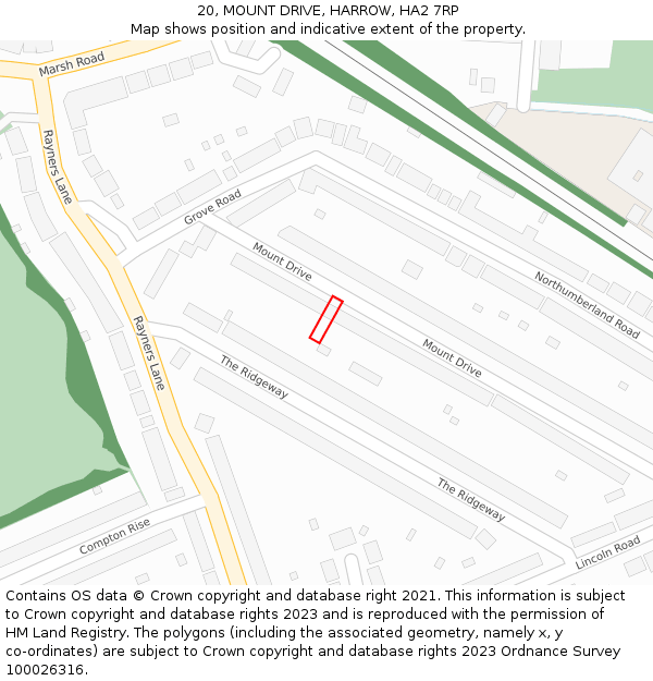 20, MOUNT DRIVE, HARROW, HA2 7RP: Location map and indicative extent of plot