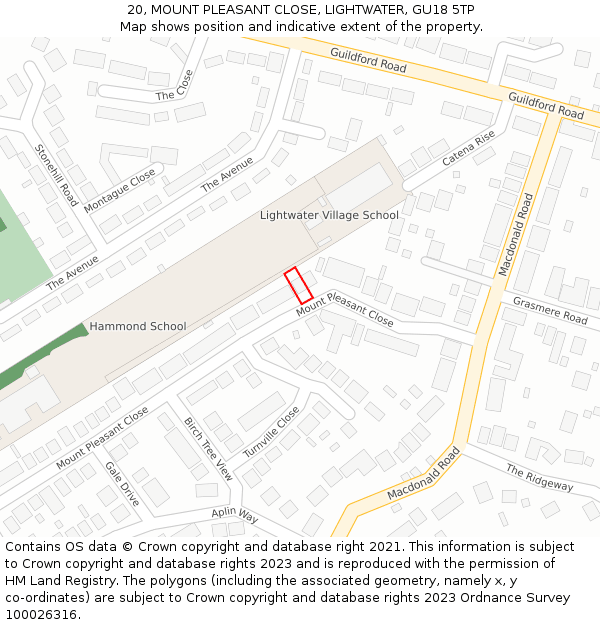 20, MOUNT PLEASANT CLOSE, LIGHTWATER, GU18 5TP: Location map and indicative extent of plot