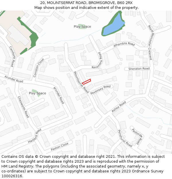 20, MOUNTSERRAT ROAD, BROMSGROVE, B60 2RX: Location map and indicative extent of plot