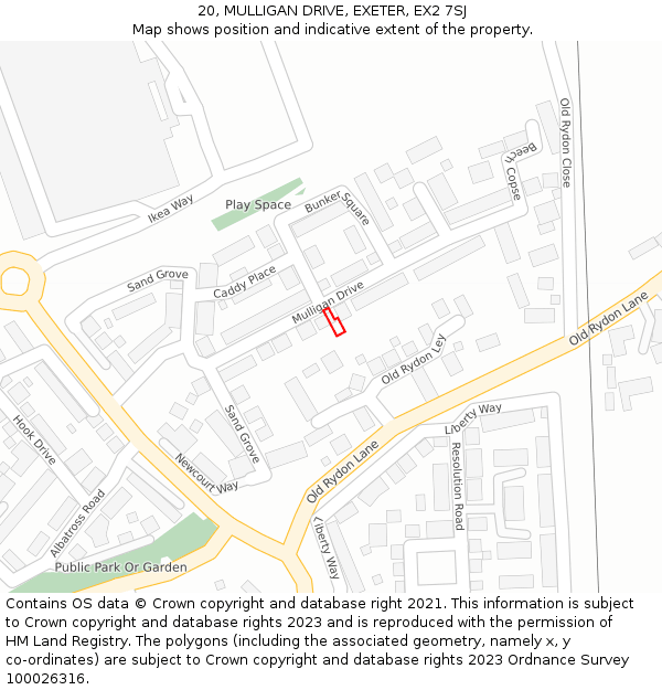20, MULLIGAN DRIVE, EXETER, EX2 7SJ: Location map and indicative extent of plot