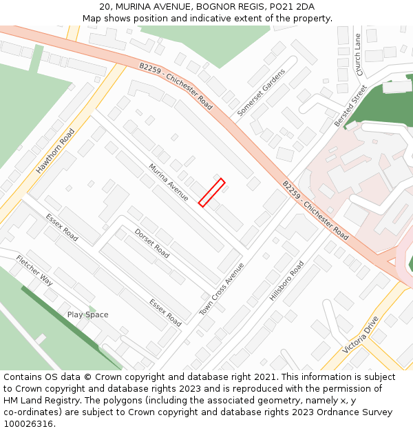 20, MURINA AVENUE, BOGNOR REGIS, PO21 2DA: Location map and indicative extent of plot