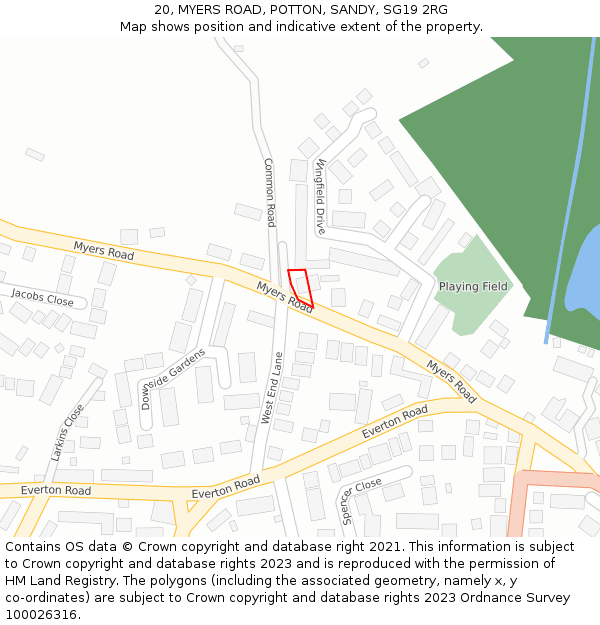 20, MYERS ROAD, POTTON, SANDY, SG19 2RG: Location map and indicative extent of plot