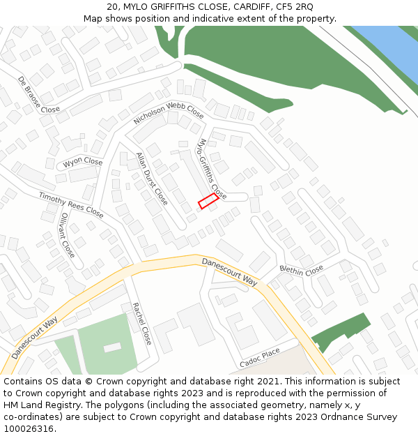 20, MYLO GRIFFITHS CLOSE, CARDIFF, CF5 2RQ: Location map and indicative extent of plot