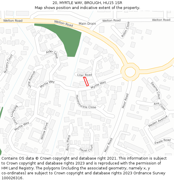 20, MYRTLE WAY, BROUGH, HU15 1SR: Location map and indicative extent of plot