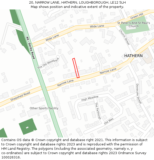20, NARROW LANE, HATHERN, LOUGHBOROUGH, LE12 5LH: Location map and indicative extent of plot