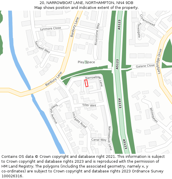 20, NARROWBOAT LANE, NORTHAMPTON, NN4 9DB: Location map and indicative extent of plot