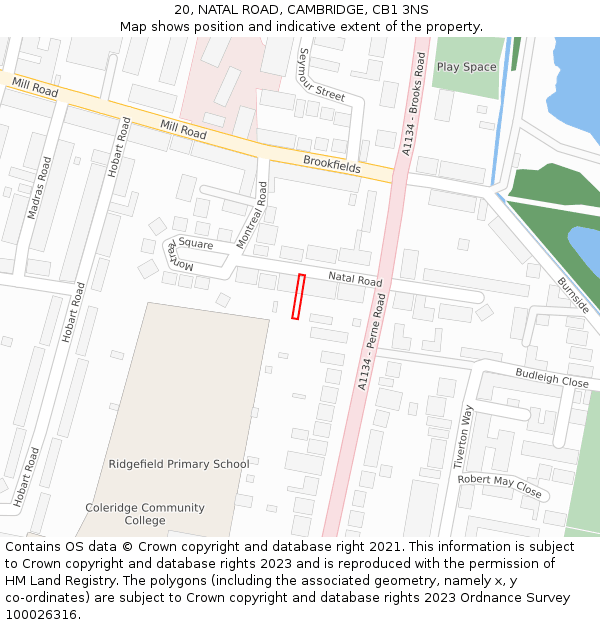 20, NATAL ROAD, CAMBRIDGE, CB1 3NS: Location map and indicative extent of plot