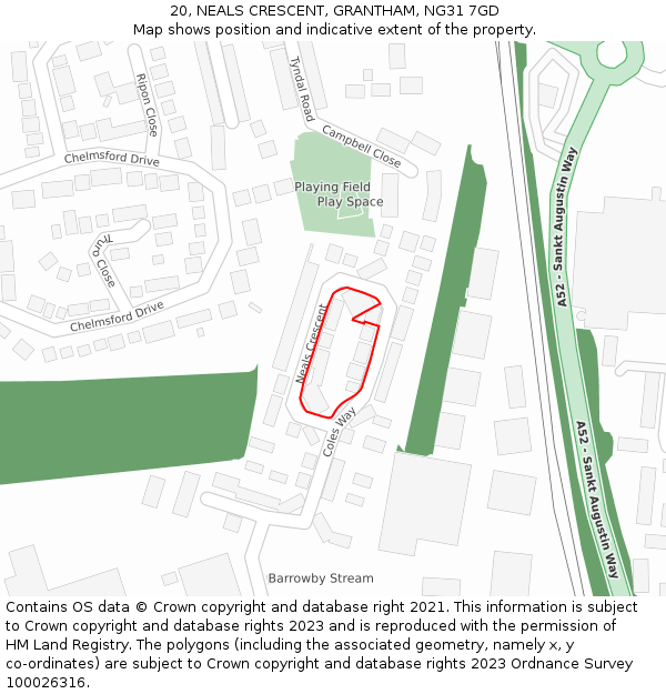 20, NEALS CRESCENT, GRANTHAM, NG31 7GD: Location map and indicative extent of plot