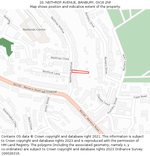 20, NEITHROP AVENUE, BANBURY, OX16 2NF: Location map and indicative extent of plot