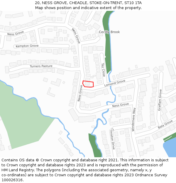 20, NESS GROVE, CHEADLE, STOKE-ON-TRENT, ST10 1TA: Location map and indicative extent of plot