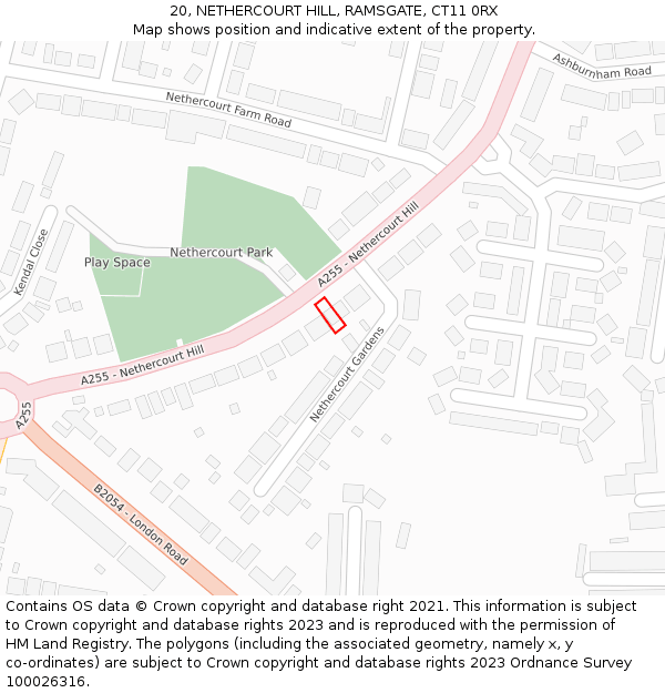 20, NETHERCOURT HILL, RAMSGATE, CT11 0RX: Location map and indicative extent of plot