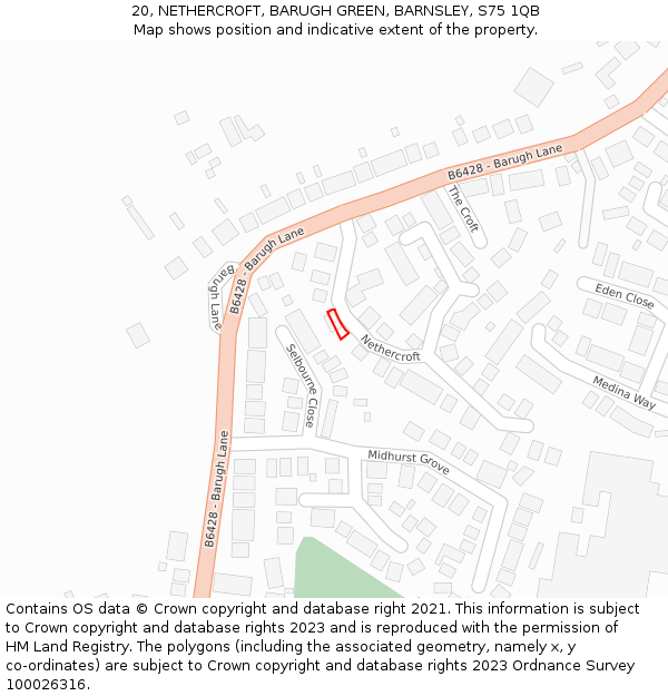 20, NETHERCROFT, BARUGH GREEN, BARNSLEY, S75 1QB: Location map and indicative extent of plot