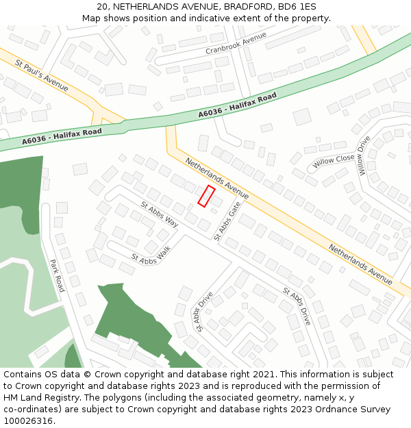 20, NETHERLANDS AVENUE, BRADFORD, BD6 1ES: Location map and indicative extent of plot