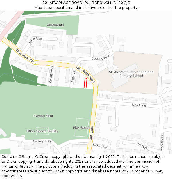 20, NEW PLACE ROAD, PULBOROUGH, RH20 2JG: Location map and indicative extent of plot