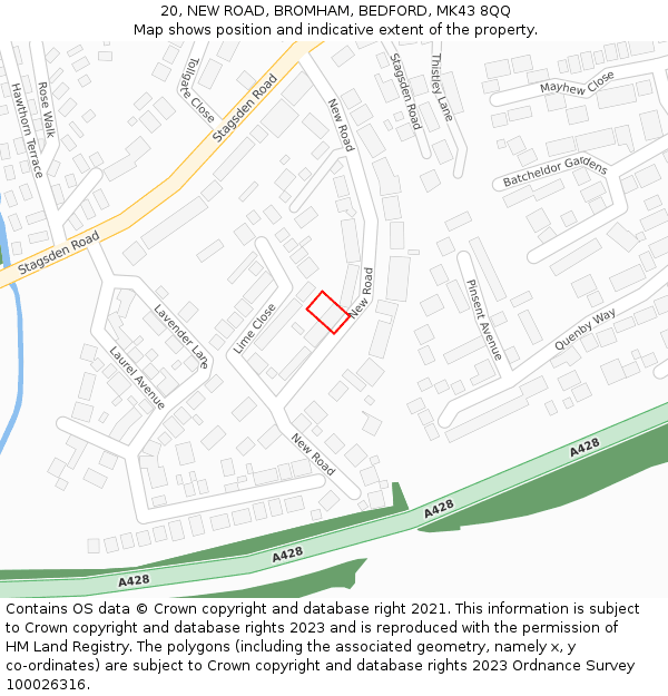 20, NEW ROAD, BROMHAM, BEDFORD, MK43 8QQ: Location map and indicative extent of plot