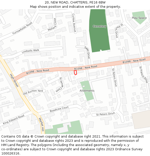 20, NEW ROAD, CHATTERIS, PE16 6BW: Location map and indicative extent of plot