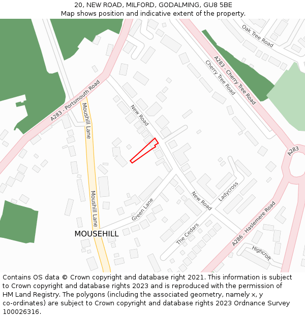 20, NEW ROAD, MILFORD, GODALMING, GU8 5BE: Location map and indicative extent of plot