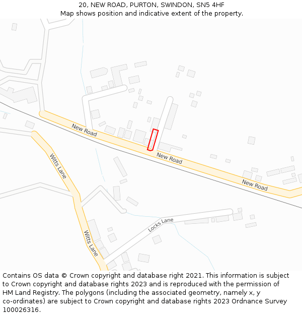 20, NEW ROAD, PURTON, SWINDON, SN5 4HF: Location map and indicative extent of plot