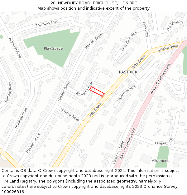 20, NEWBURY ROAD, BRIGHOUSE, HD6 3PG: Location map and indicative extent of plot