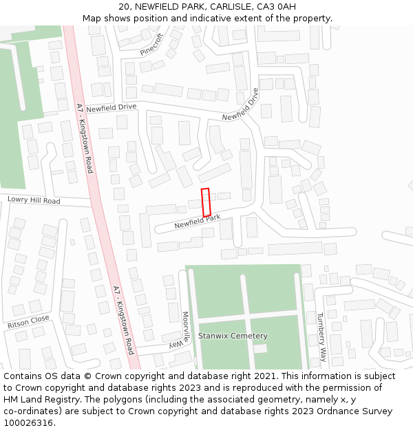 20, NEWFIELD PARK, CARLISLE, CA3 0AH: Location map and indicative extent of plot