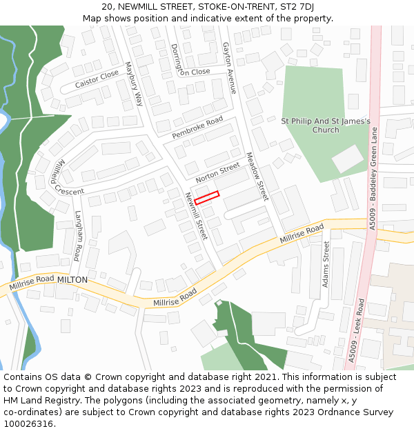 20, NEWMILL STREET, STOKE-ON-TRENT, ST2 7DJ: Location map and indicative extent of plot