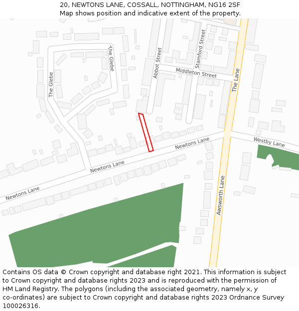 20, NEWTONS LANE, COSSALL, NOTTINGHAM, NG16 2SF: Location map and indicative extent of plot