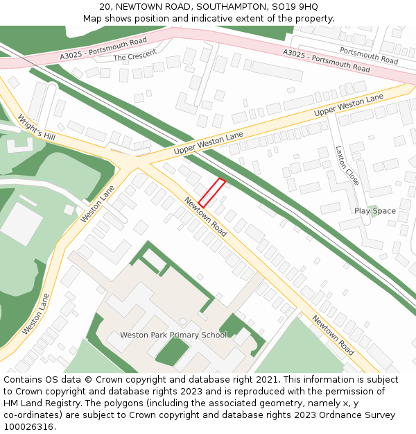 20, NEWTOWN ROAD, SOUTHAMPTON, SO19 9HQ: Location map and indicative extent of plot