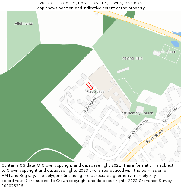 20, NIGHTINGALES, EAST HOATHLY, LEWES, BN8 6DN: Location map and indicative extent of plot