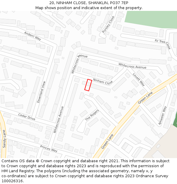 20, NINHAM CLOSE, SHANKLIN, PO37 7EP: Location map and indicative extent of plot