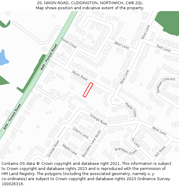 20, NIXON ROAD, CUDDINGTON, NORTHWICH, CW8 2QL: Location map and indicative extent of plot