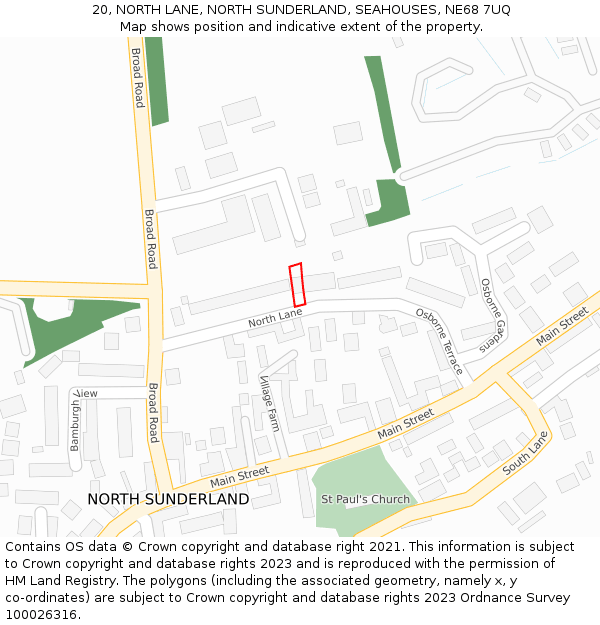 20, NORTH LANE, NORTH SUNDERLAND, SEAHOUSES, NE68 7UQ: Location map and indicative extent of plot