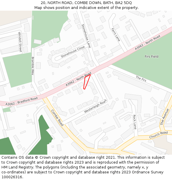 20, NORTH ROAD, COMBE DOWN, BATH, BA2 5DQ: Location map and indicative extent of plot