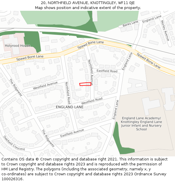 20, NORTHFIELD AVENUE, KNOTTINGLEY, WF11 0JE: Location map and indicative extent of plot