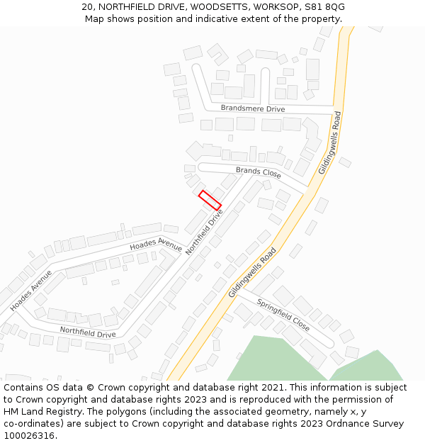 20, NORTHFIELD DRIVE, WOODSETTS, WORKSOP, S81 8QG: Location map and indicative extent of plot