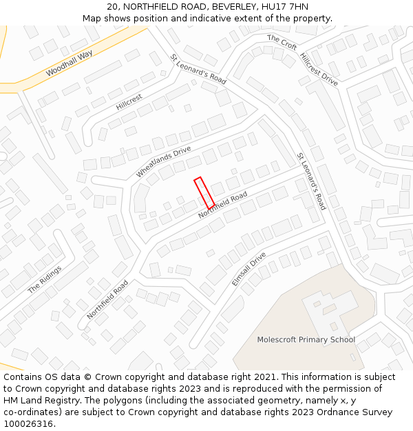 20, NORTHFIELD ROAD, BEVERLEY, HU17 7HN: Location map and indicative extent of plot