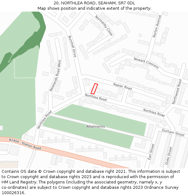 20, NORTHLEA ROAD, SEAHAM, SR7 0DL: Location map and indicative extent of plot