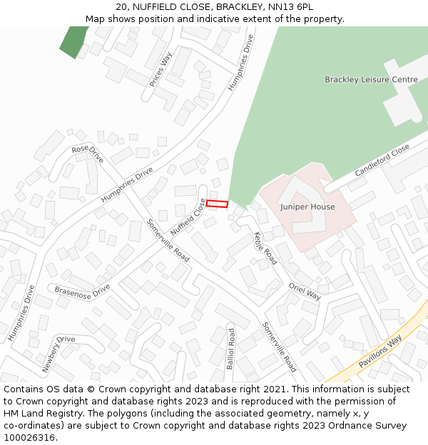 20, NUFFIELD CLOSE, BRACKLEY, NN13 6PL: Location map and indicative extent of plot