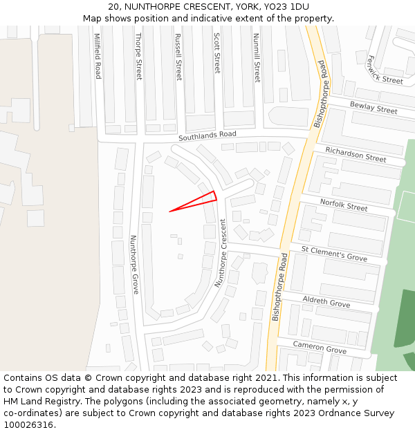 20, NUNTHORPE CRESCENT, YORK, YO23 1DU: Location map and indicative extent of plot